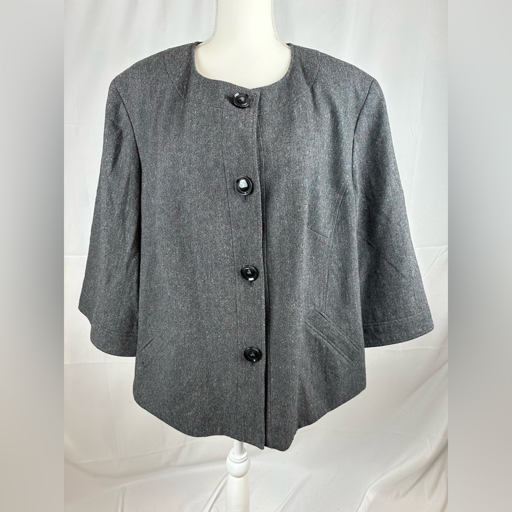 Evan Picone 3x Jacket Dark Gray Wool Blend Long Sleeve Buttons Career Pockets